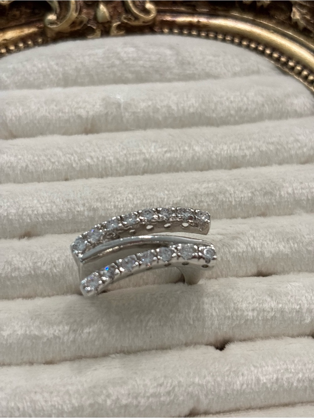 Sterling Silver Double Row Cubic Zirconia Ring- Silver Sz 5